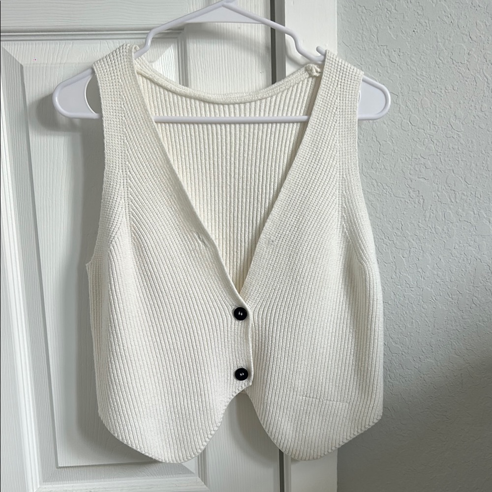 White Knit Button-Up Vest